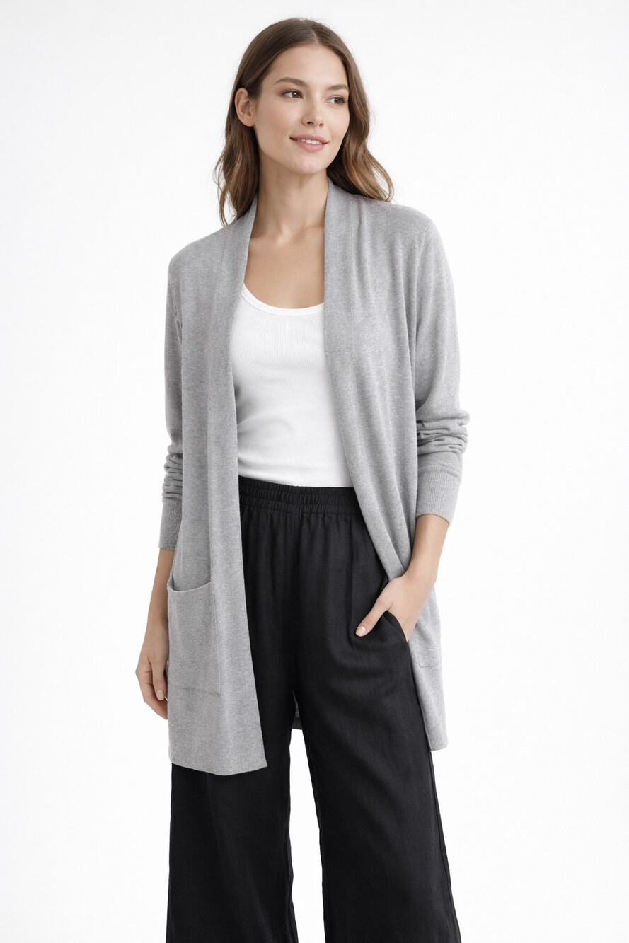 Womens Purejill J.Jill Cotton Blend Duster Cardigan Gray Size Small Pockets